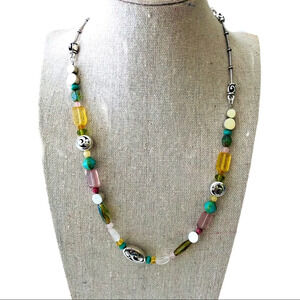 Brighton bright multi colored necklace. Soft look silver plated with beads.
